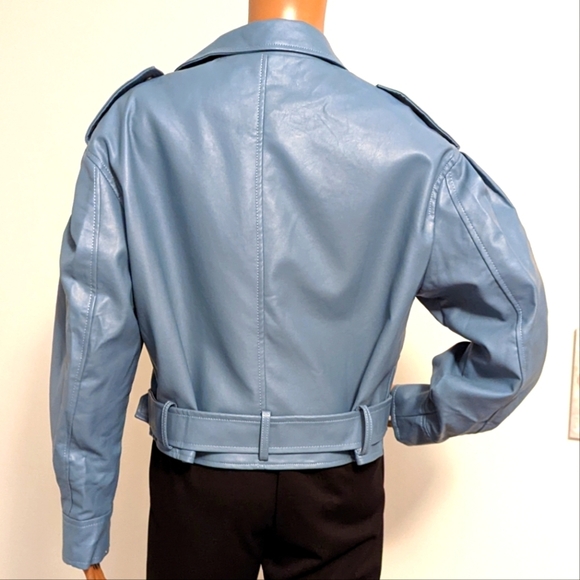 Blue Faux Leather Moto Jacket - Picture 4 of 4